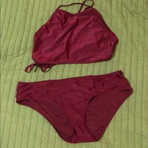 Burgundy halter top aerie swim set